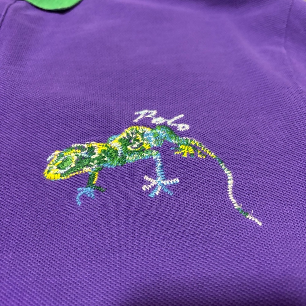 Polo Ralph Lauren Purple Lizard Shirt Green Collar Mens Large - Picture 5 of 7
